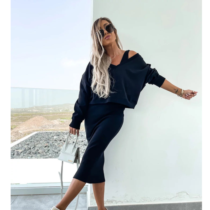 Simona | Set con top a spalla fredda e gonna midi