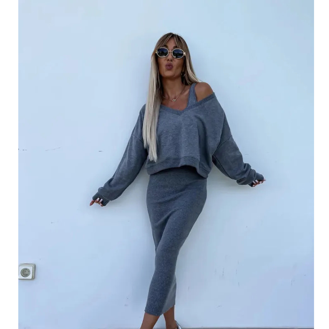 Simona | Set con top a spalla fredda e gonna midi