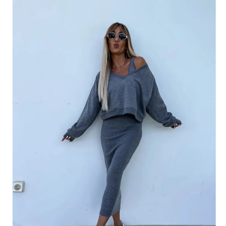 Simona | Set con top a spalla fredda e gonna midi