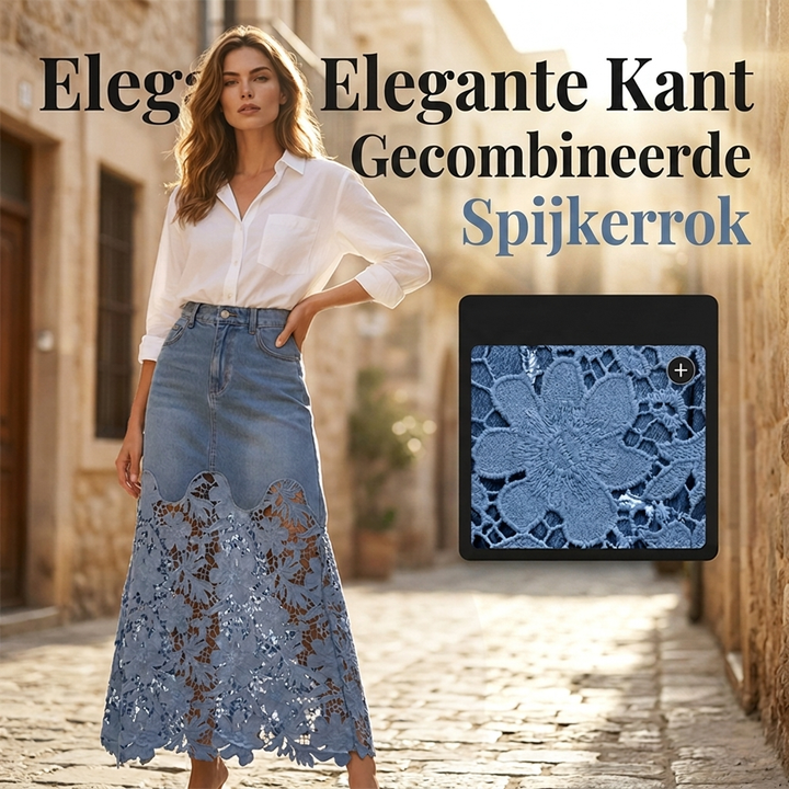 Cecilia | Gonna in Denim con Orlo in Pizzo