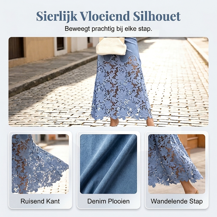 Cecilia | Gonna in Denim con Orlo in Pizzo
