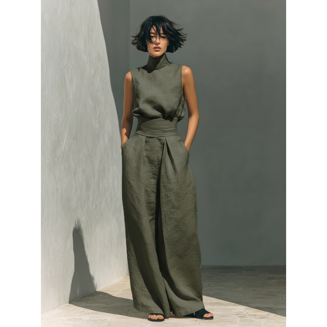 Maria | Set in Cotone-Lino con Top e Pantaloni
