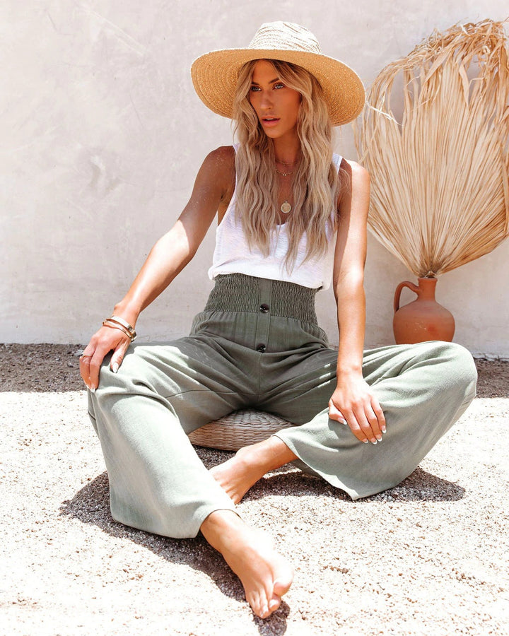 Nicoletta | Pantaloni in lino a vita alta