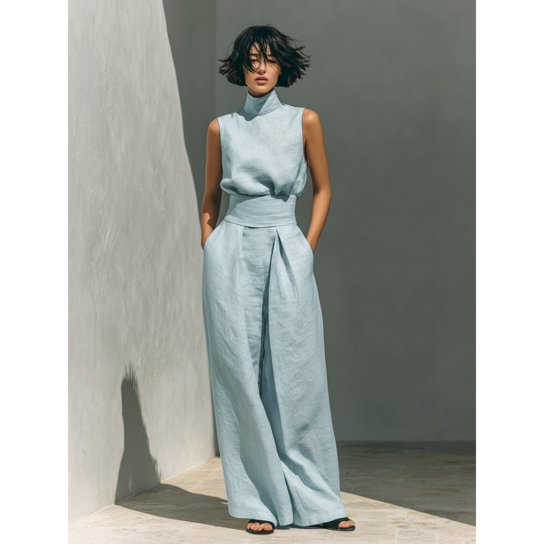 Maria | Set in Cotone-Lino con Top e Pantaloni