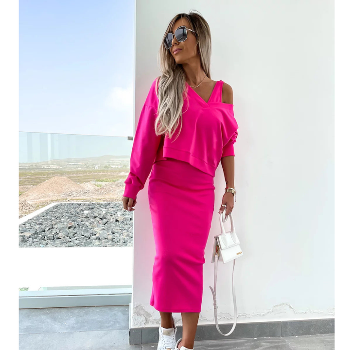 Simona | Set con top a spalla fredda e gonna midi