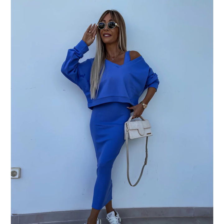 Simona | Set con top a spalla fredda e gonna midi
