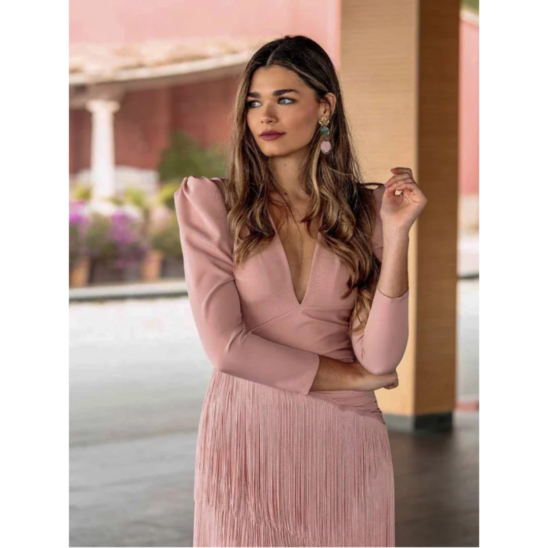 Elena | Elegante Abito da Sera con Frange e Scollo a V
