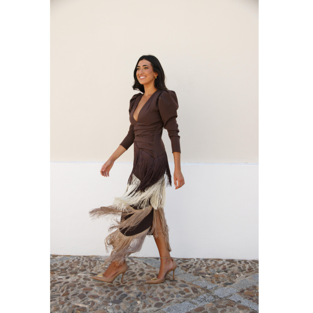 Elena | Elegante Abito da Sera con Frange e Scollo a V