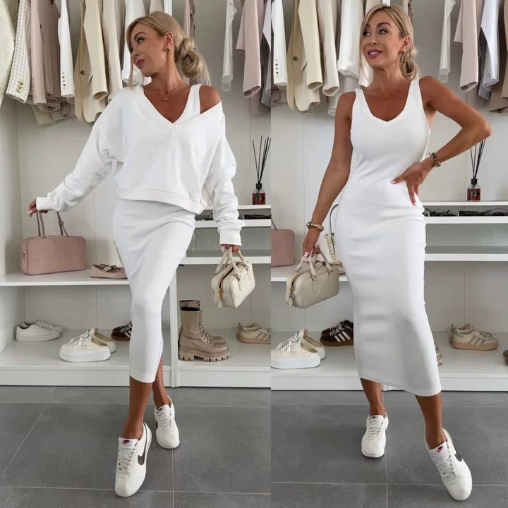 Simona | Set con top a spalla fredda e gonna midi