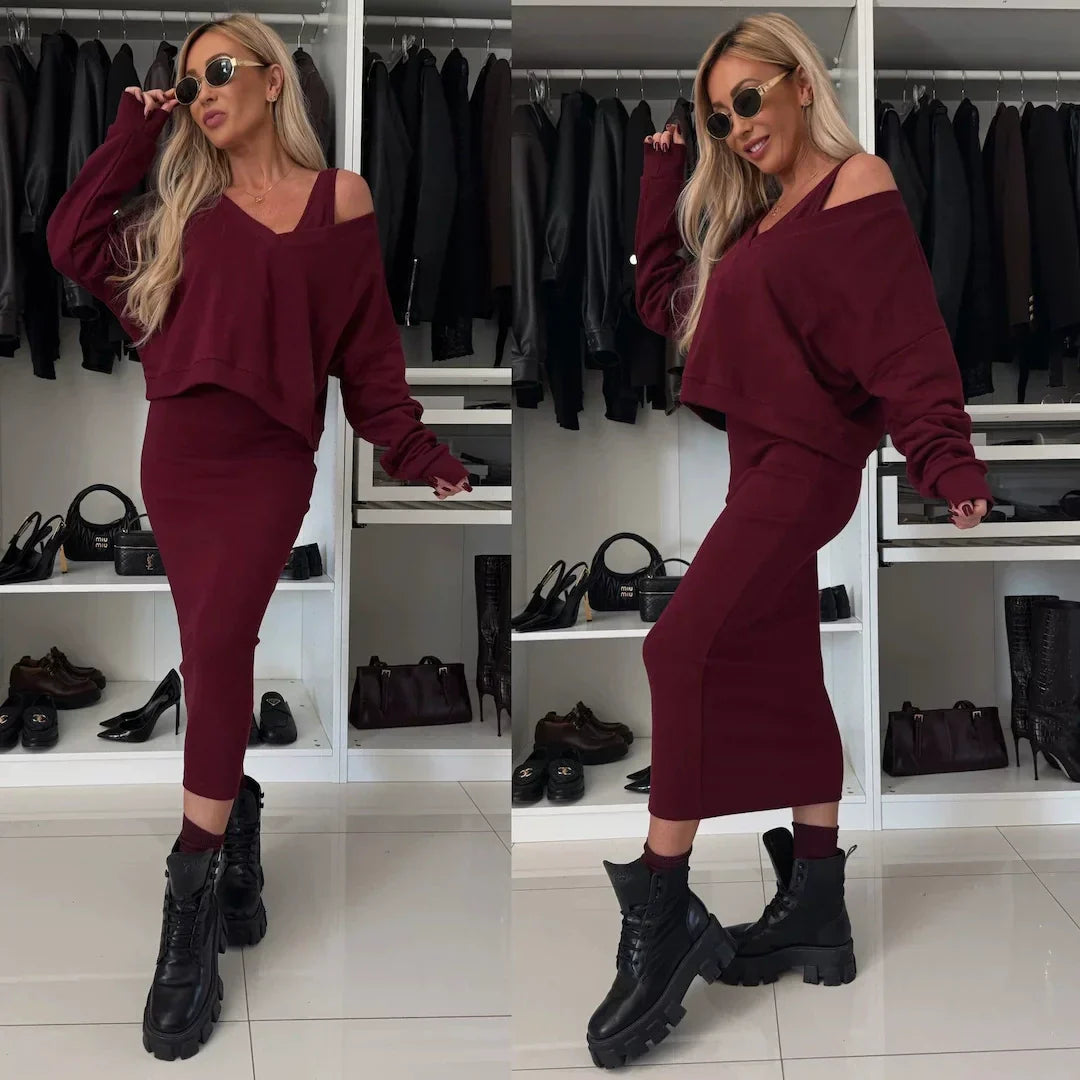 Simona | Set con top a spalla fredda e gonna midi