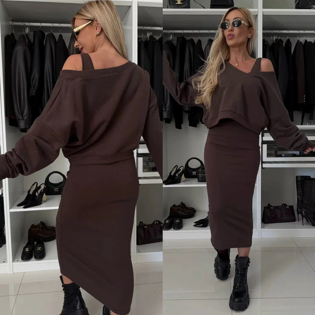 Simona | Set con top a spalla fredda e gonna midi