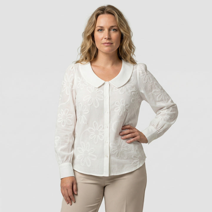 Claudia | Blusa Elegante con Colletto Ricamato