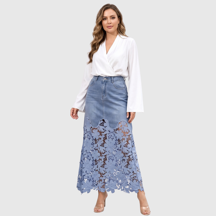Cecilia | Gonna in Denim con Orlo in Pizzo