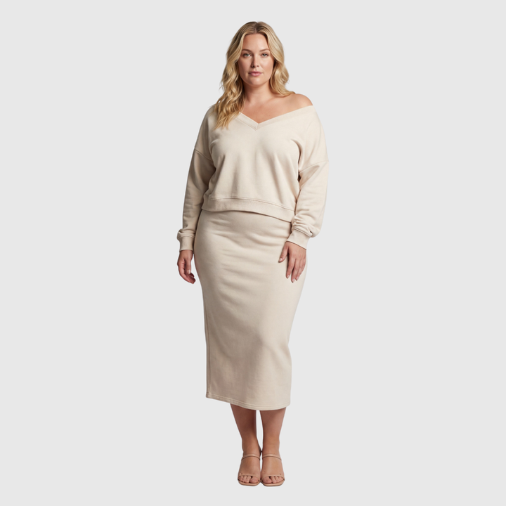 Simona | Set con top a spalla fredda e gonna midi