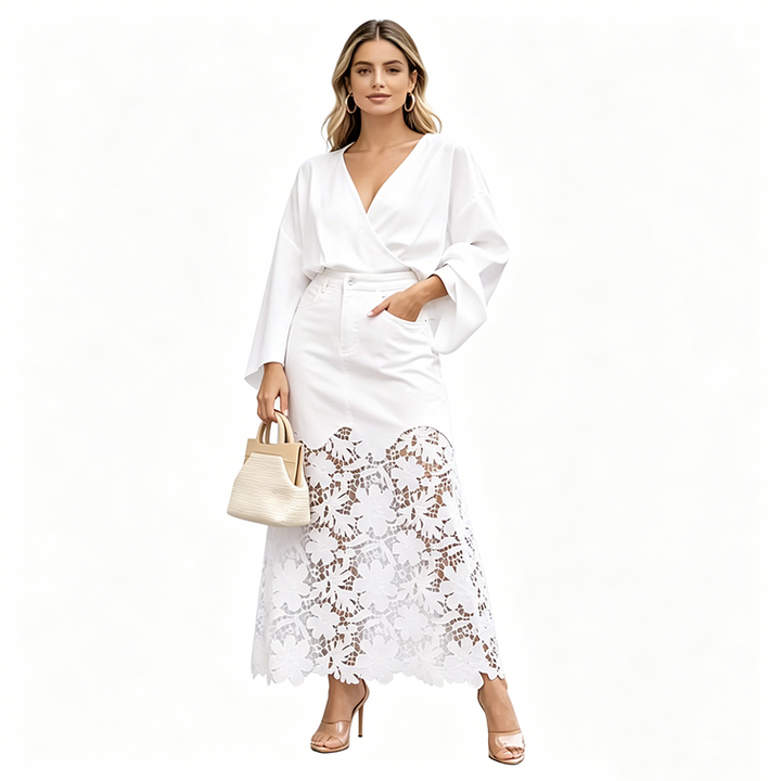 Cecilia | Gonna in Denim con Orlo in Pizzo